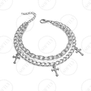DOUBLE CHAIN & CROSSES BRACELET