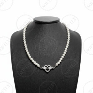 WINGED LOCKED HEART PEARLS NECKLACE