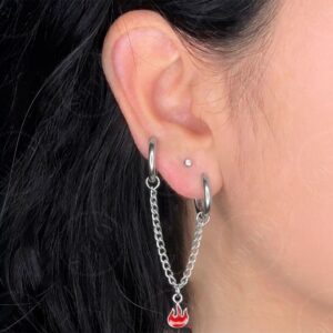 DOUBLE PIERCING WITH FLAME & CHAIN