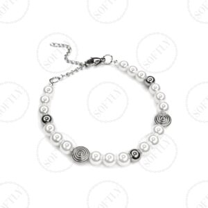 SILVER BALLS & SPIKES PEARLS BRACELET