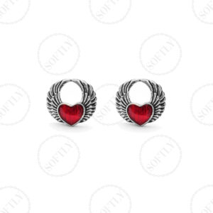 WINGED RED HEART STUDS