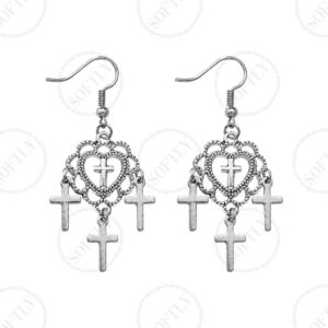 VICTORIAN CROSS HEART EARRINGS