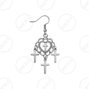 VICTORIAN CROSS HEART EARRINGS